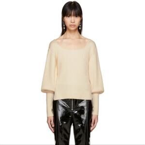 Khaite Lynette Merino Wool Sweater Beige Square Neck Rib Knit Large